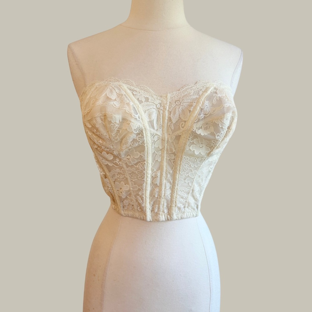 Vintage Promise by Poirette Lace Bustier Corset Top Cream ILGWU 807C Size 34C